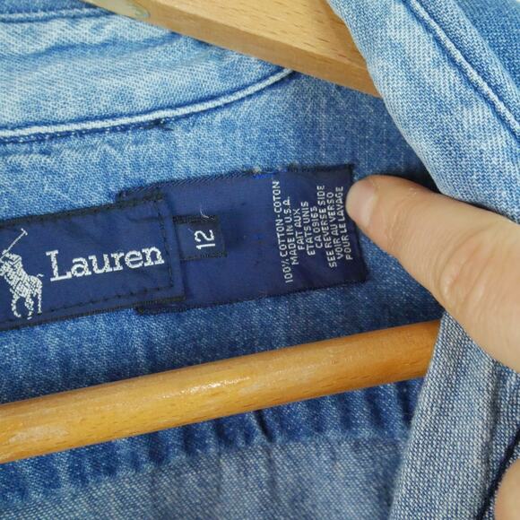 Vintage Polo Ralph Lauren Size 12 Denim Midi Shirt Dress USA Heritage Preppy 90s - Picture 3 of 14